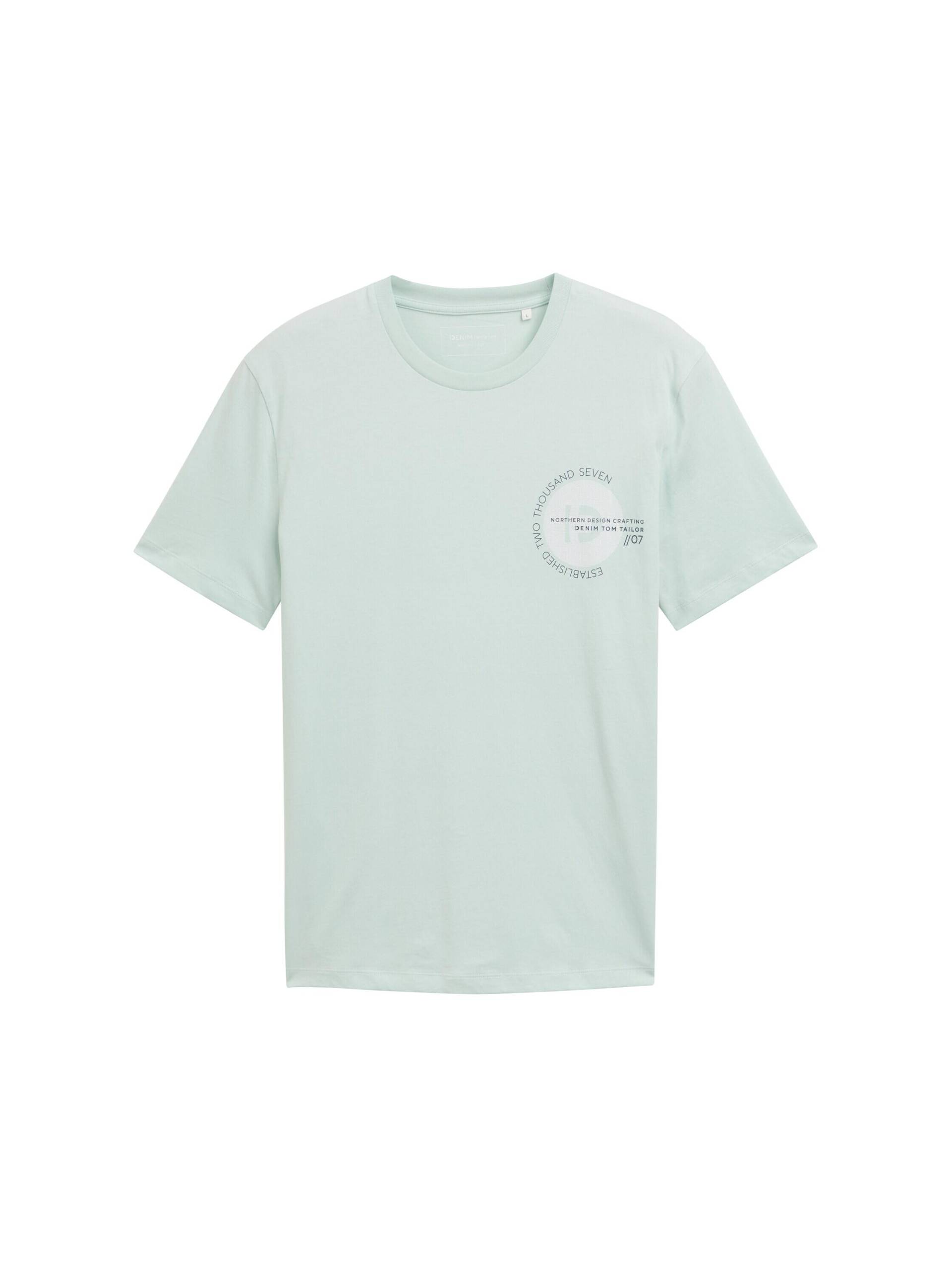 Denim Tom Tailor - Basic T-Shirt mit Logo-Print sea foam - Gr. - S von Denim Tom Tailor