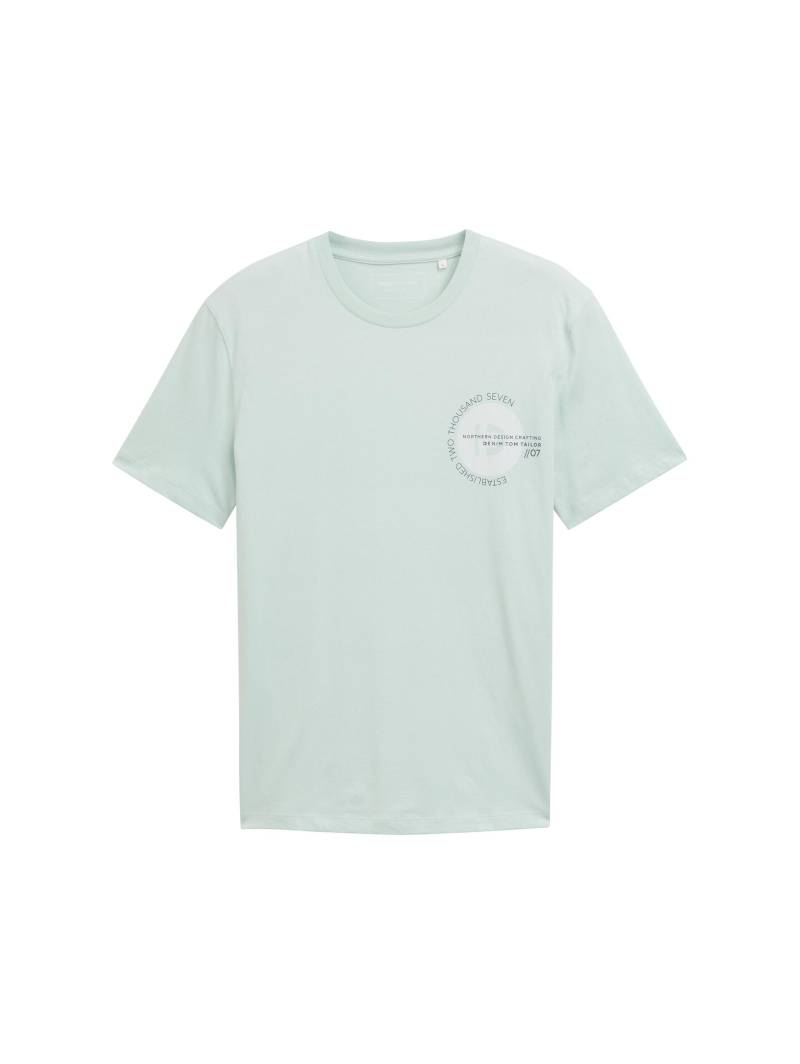 Denim Tom Tailor - Basic T-Shirt mit Logo-Print sea foam - Gr. - XL von Denim Tom Tailor
