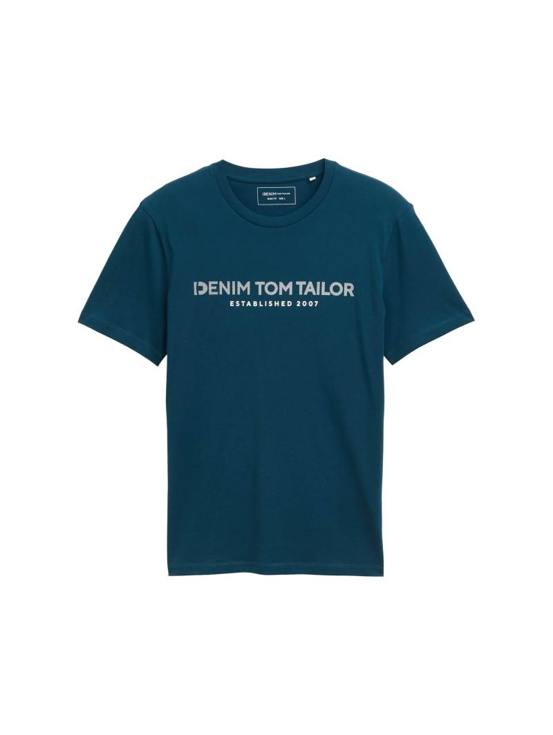 Denim Tom Tailor - Basic T-Shirt mit Logo-Print tropical lagoon - Gr. - XXL von Denim Tom Tailor