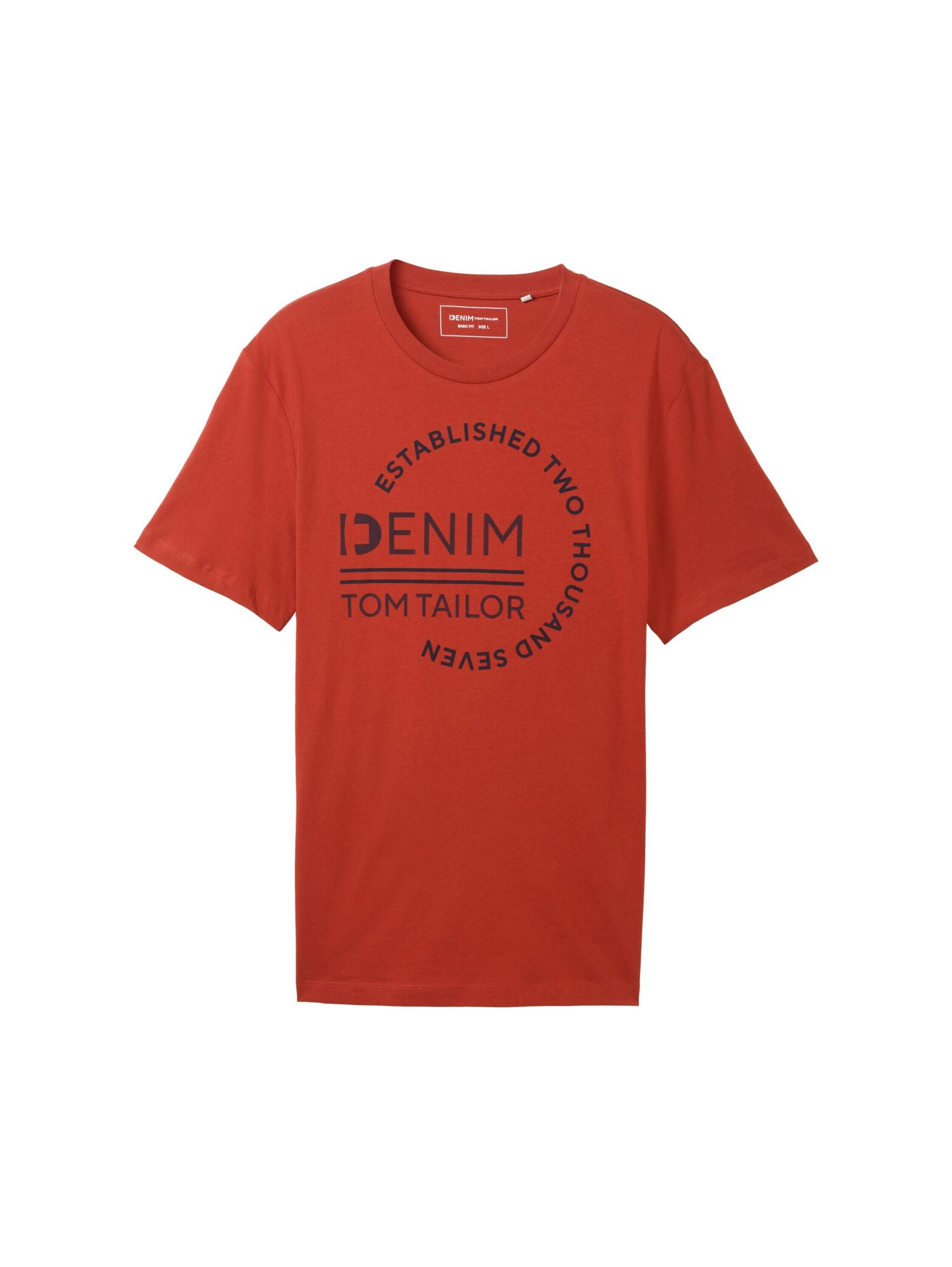 Denim Tom Tailor - Basic T-Shirt mit Logo-Print velvet red - Gr. - M von Denim Tom Tailor