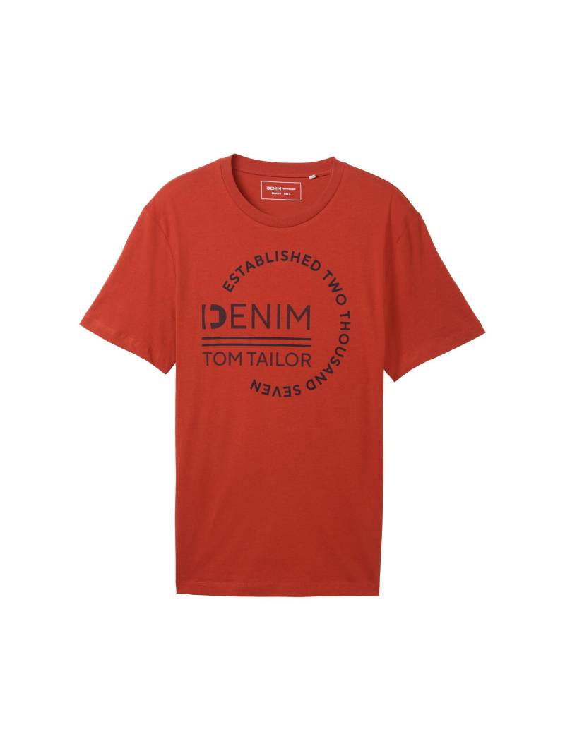 Denim Tom Tailor - Basic T-Shirt mit Logo-Print velvet red - Gr. - M von Denim Tom Tailor