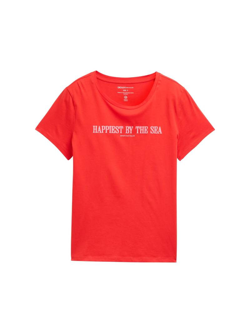 Denim Tom Tailor - Basic T-Shirt mit Print scarlet red - Gr. - XS von Denim Tom Tailor