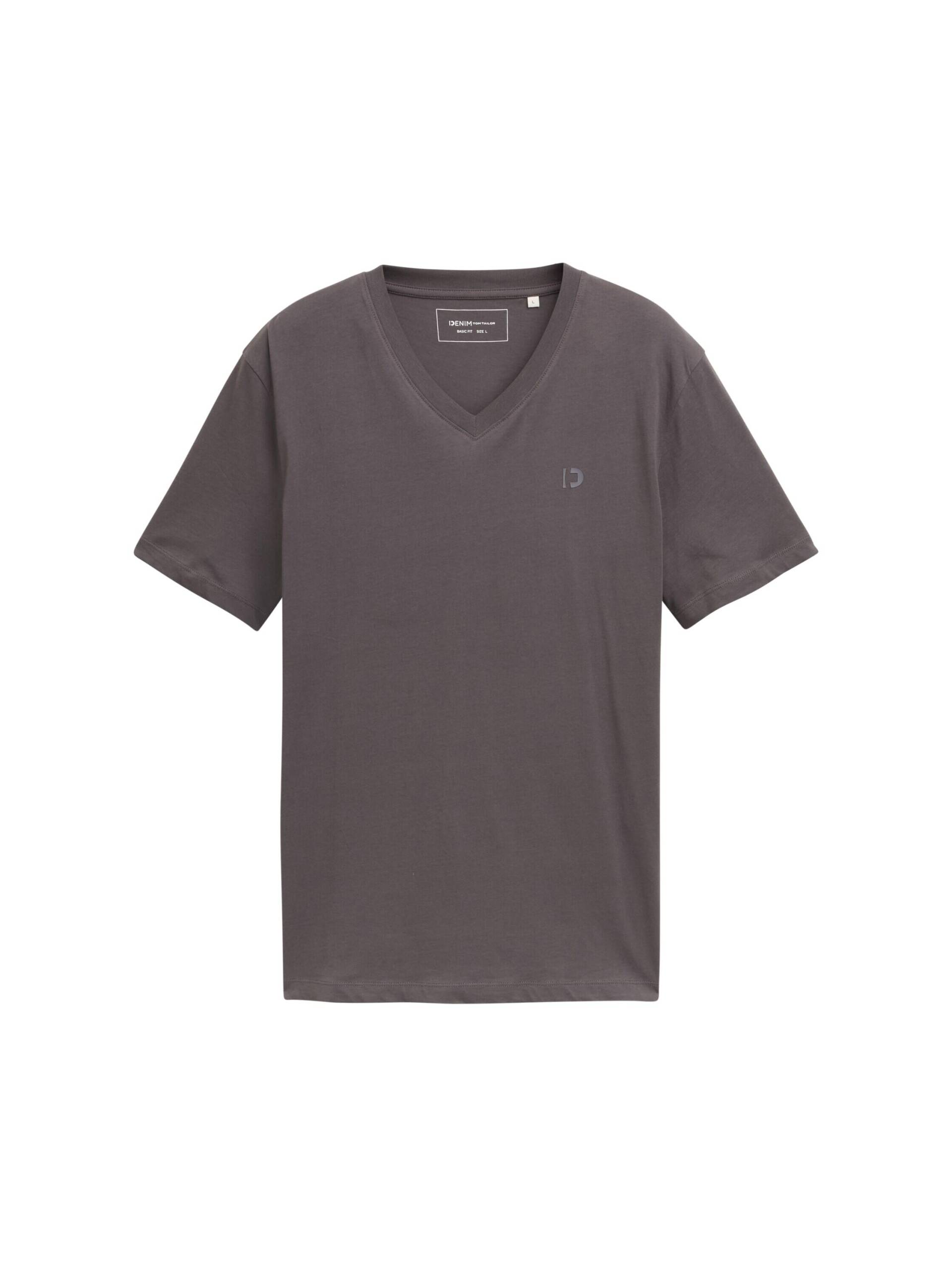 Denim Tom Tailor - Basic T-Shirt mit V-Ausschnitt pavement grey - Gr. - S von Denim Tom Tailor