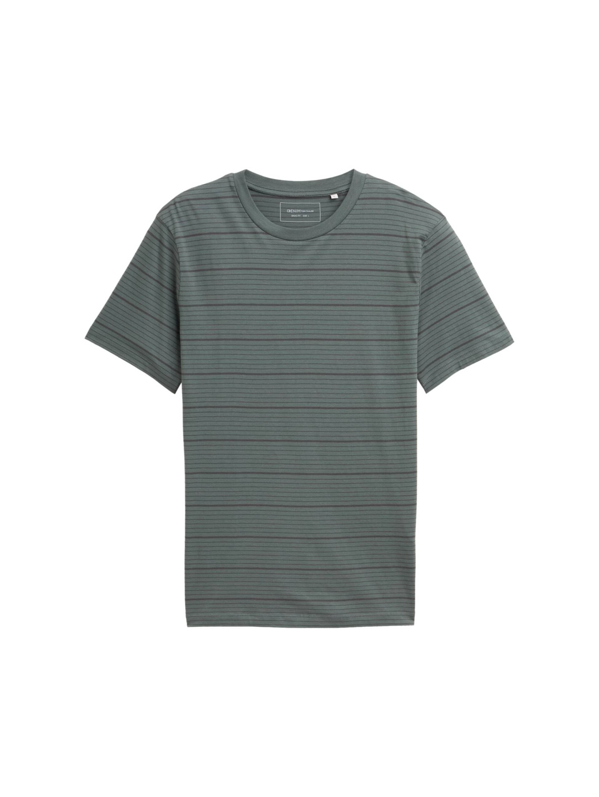 Denim Tom Tailor - Basic T-Shirt washed green grey fine stripe - Gr. - XXL von Denim Tom Tailor