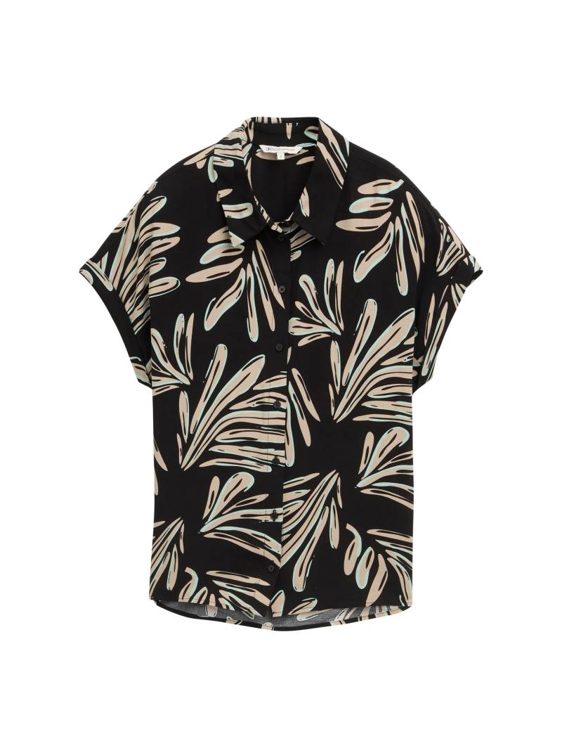 Denim Tom Tailor - Bluse aus Viskose abstract black beige print - Gr. - M von Denim Tom Tailor