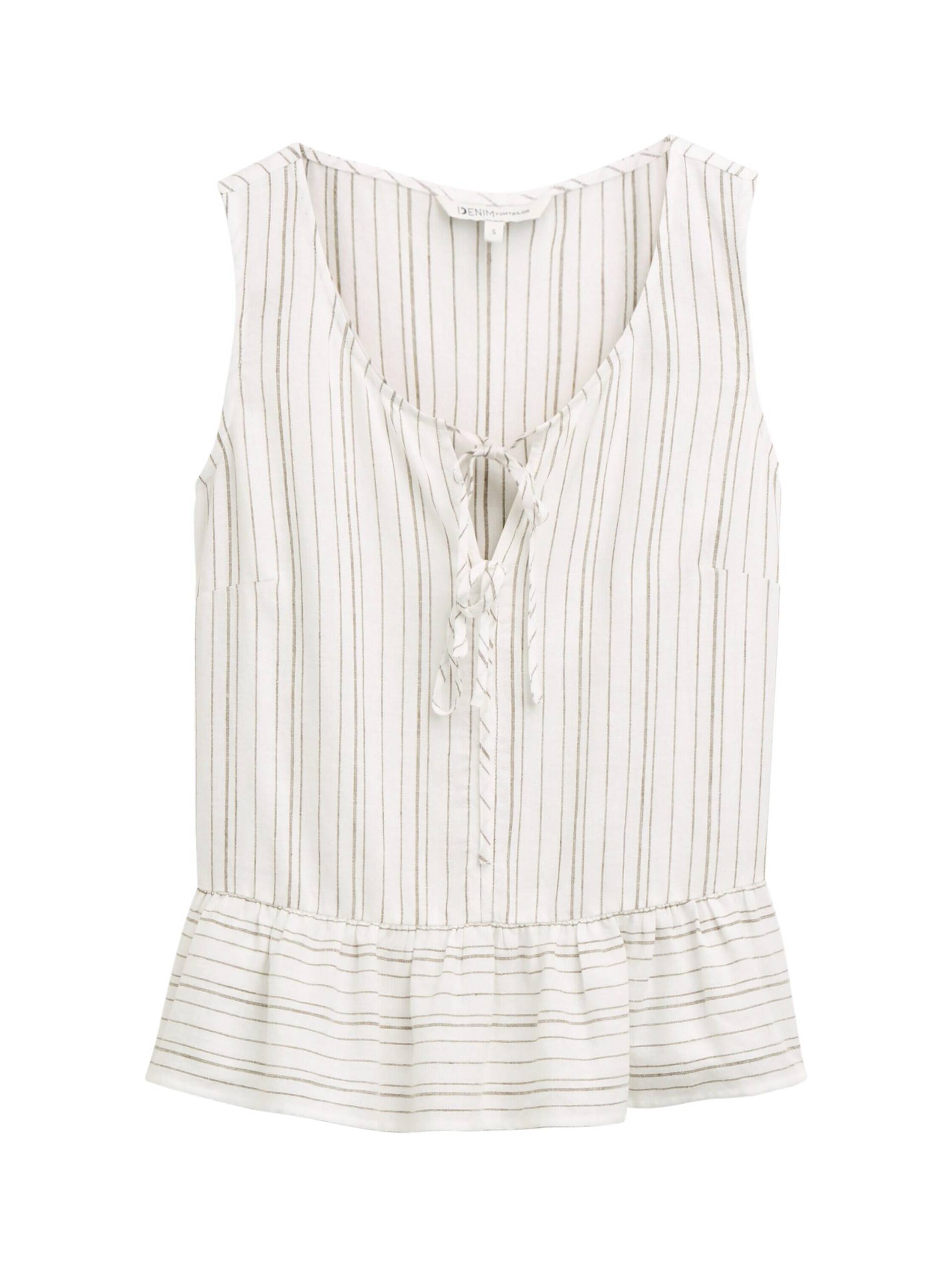 Denim Tom Tailor - Blusentop mit Leinenanteil white olive vertical stripe - Gr. - XL von Denim Tom Tailor