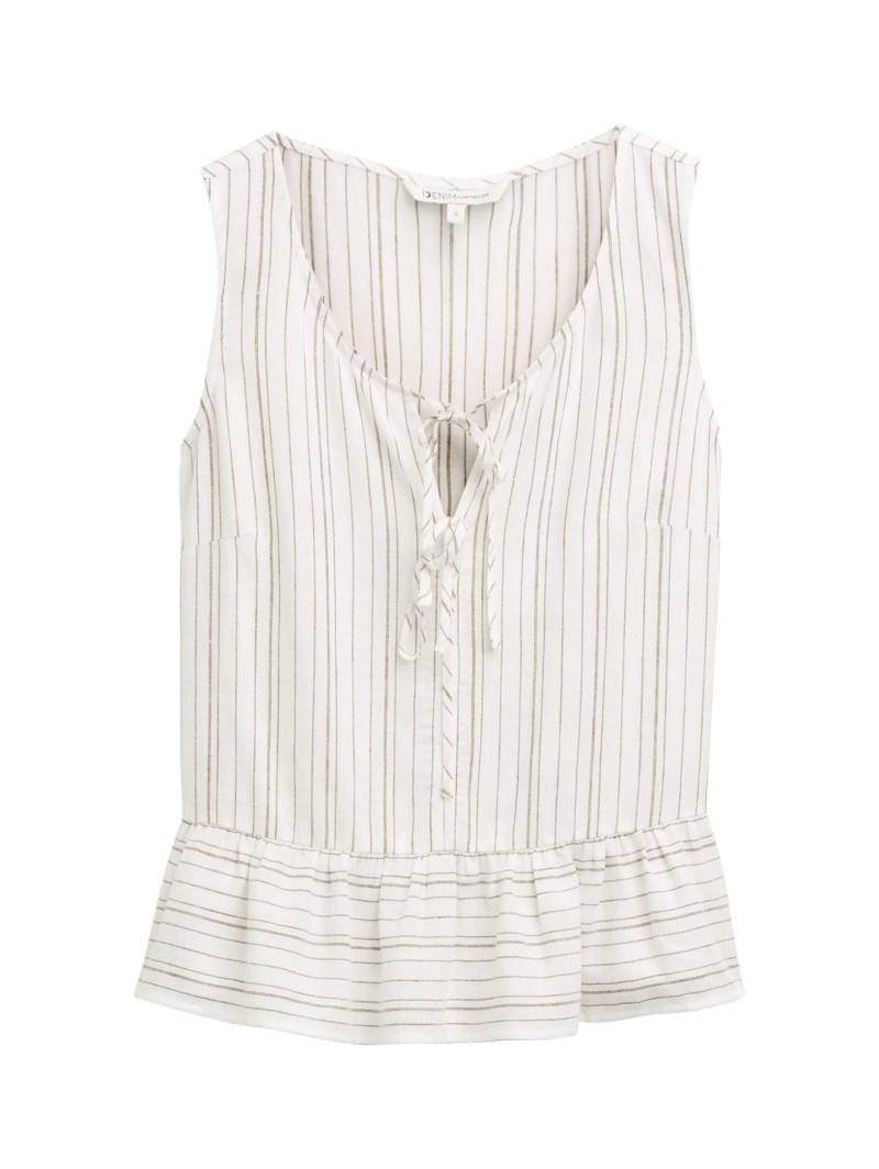 Denim Tom Tailor - Blusentop mit Leinenanteil white olive vertical stripe - Gr. - XL von Denim Tom Tailor
