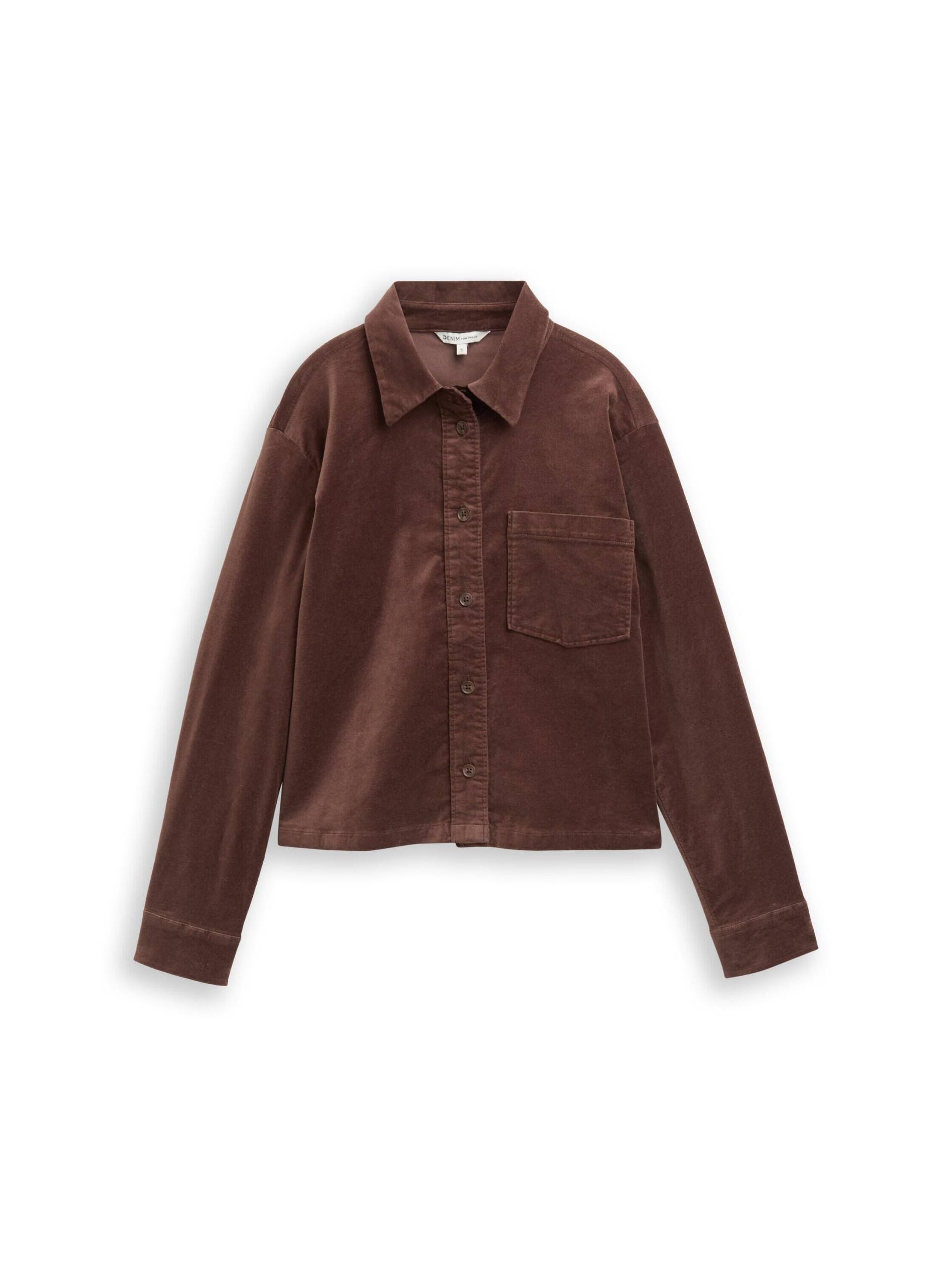 Denim Tom Tailor - Boxy Fit Hemdbluse aus Samt soft chocolate brown - Gr. - M von Denim Tom Tailor