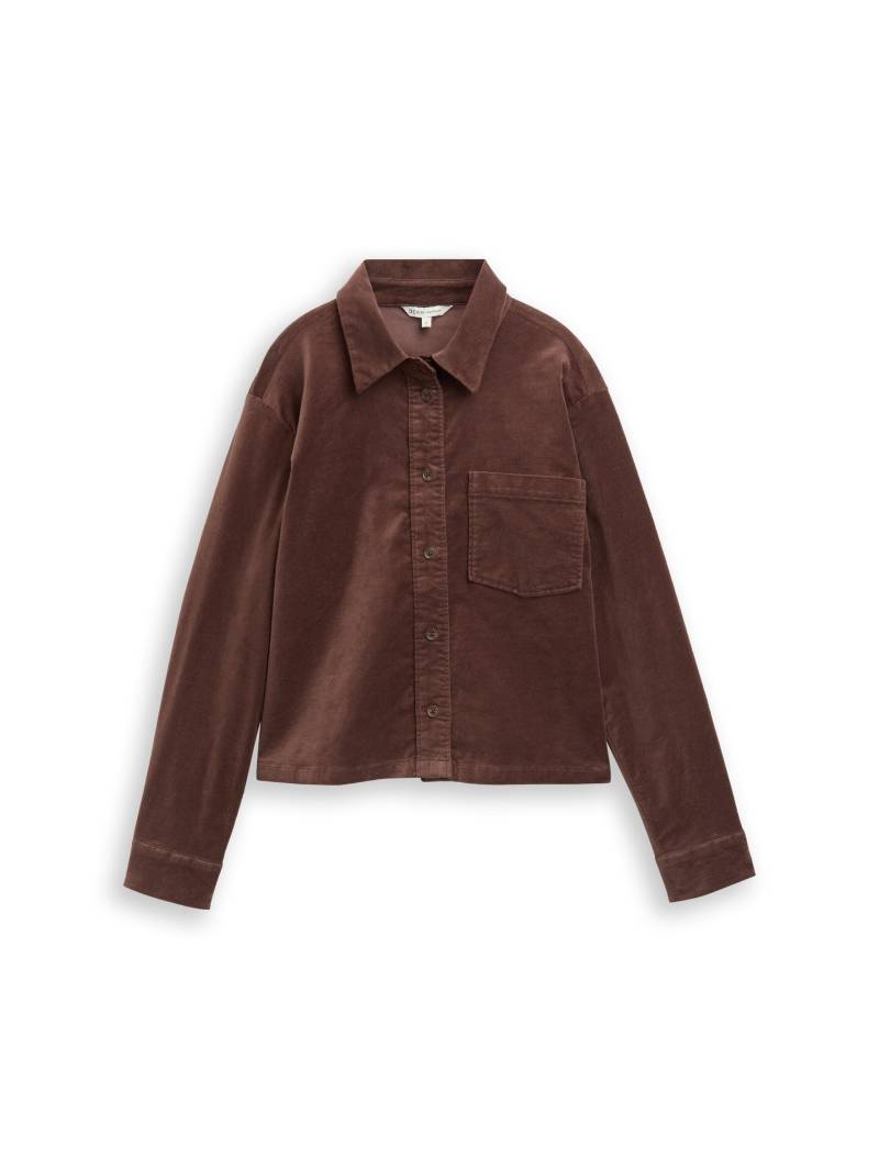 Denim Tom Tailor - Boxy Fit Hemdbluse aus Samt soft chocolate brown - Gr. - XS von Denim Tom Tailor