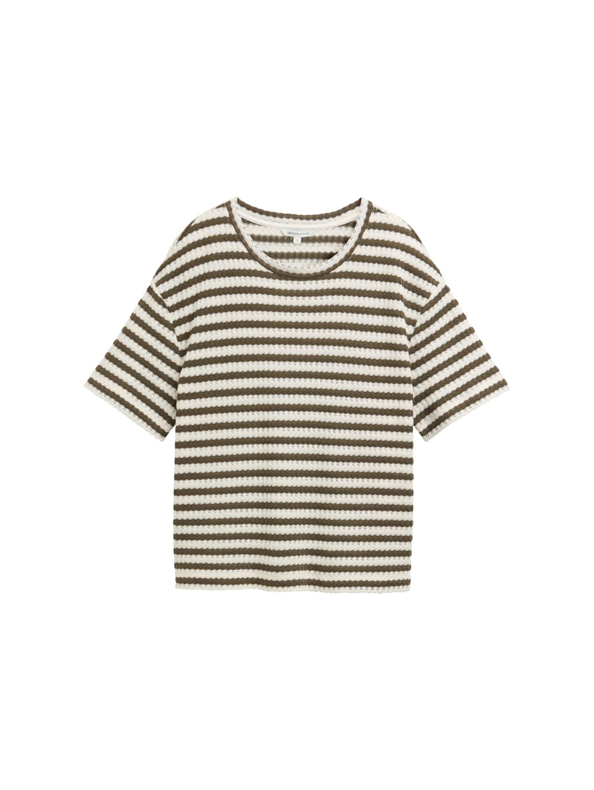 Denim Tom Tailor - Boxy Fit Sweatshirt mit Streifenmuster olive white stripe - Gr. - L von Denim Tom Tailor