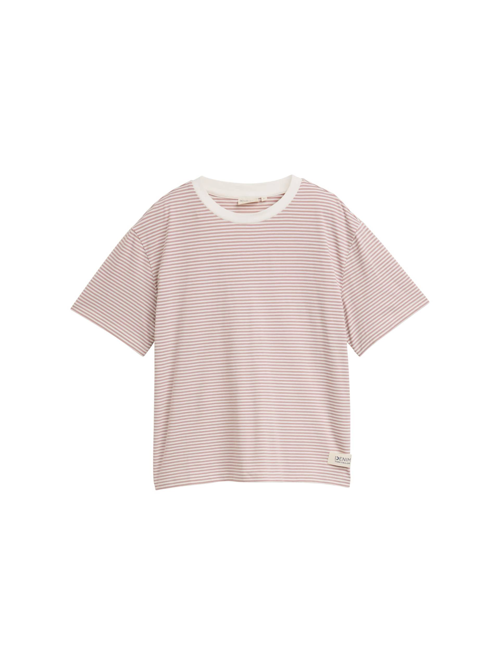 Denim Tom Tailor - Boxy Fit T-Shirt dusty rose white stripe - Gr. - M von Denim Tom Tailor