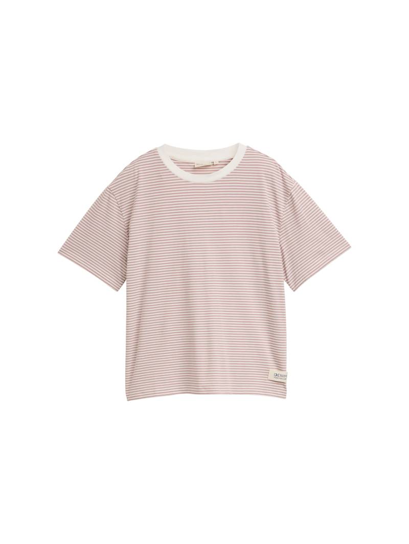 Denim Tom Tailor - Boxy Fit T-Shirt dusty rose white stripe - Gr. - S von Denim Tom Tailor