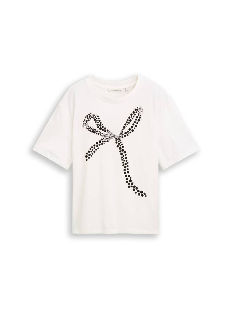 Denim Tom Tailor - Boxy Fit T-Shirt mit Schleifen-Print off white - Gr. - S von Denim Tom Tailor