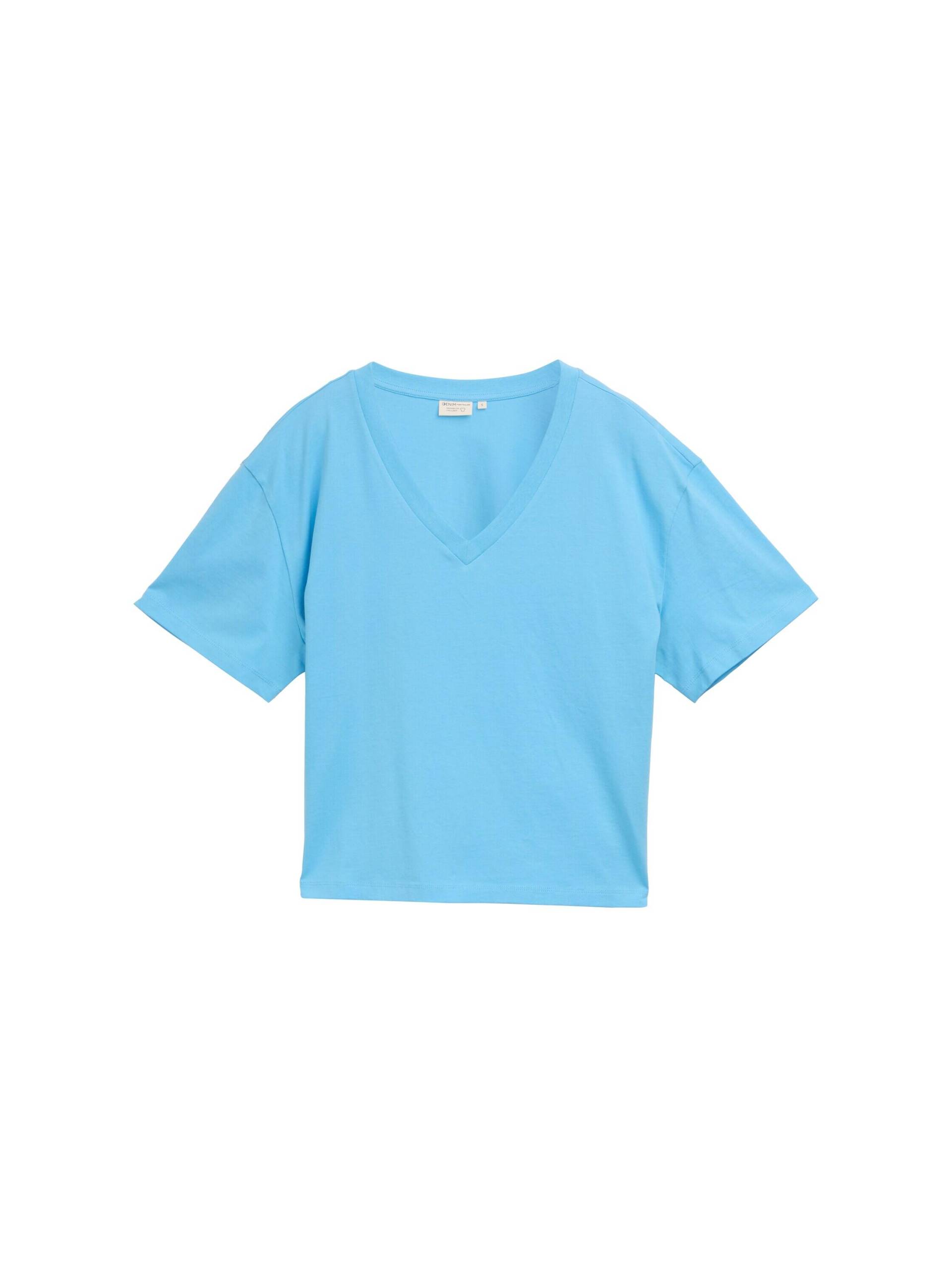 Denim Tom Tailor - Boxy Fit T-Shirt mit V-Ausschnitt clear light blue - Gr. - L von Denim Tom Tailor