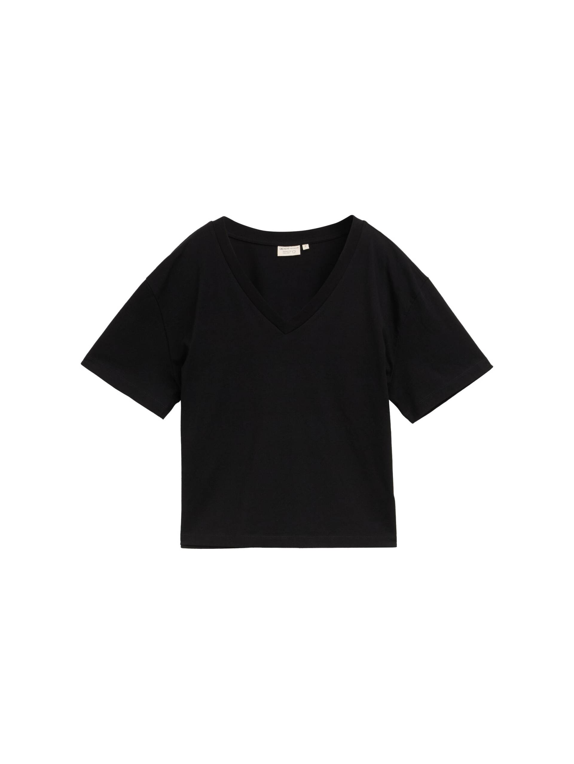 Denim Tom Tailor - Boxy Fit T-Shirt mit V-Ausschnitt deep black - Gr. - S von Denim Tom Tailor