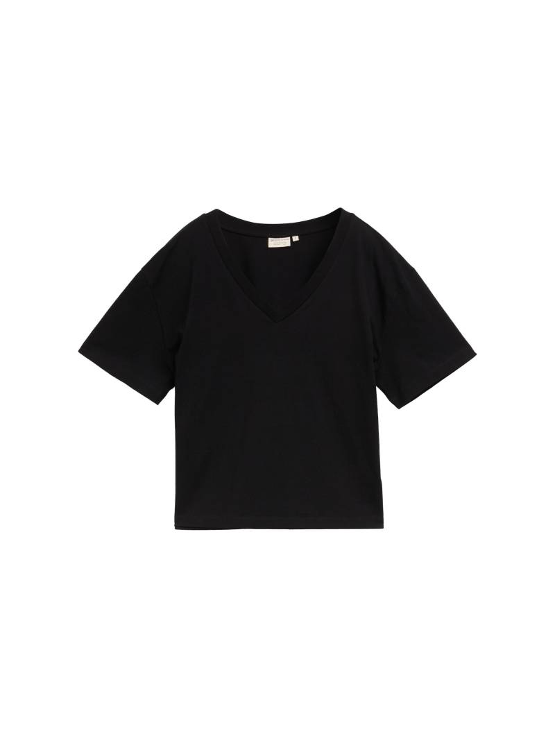 Denim Tom Tailor - Boxy Fit T-Shirt mit V-Ausschnitt deep black - Gr. - S von Denim Tom Tailor