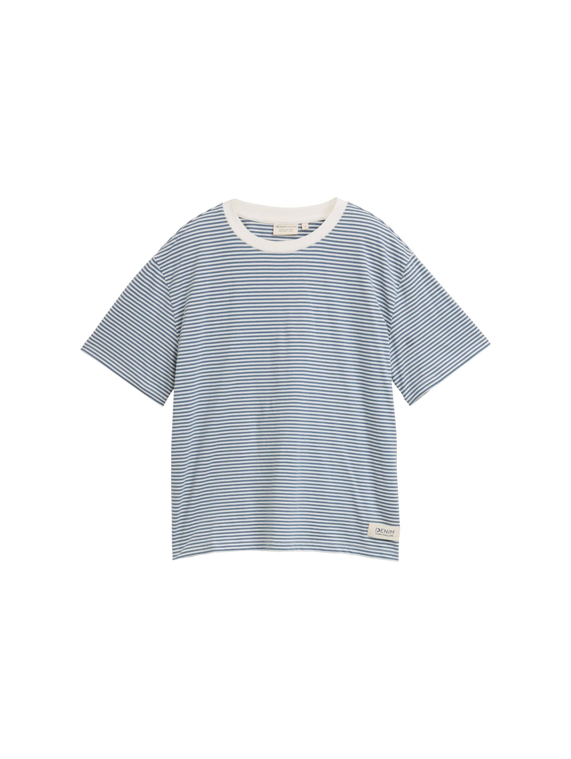 Denim Tom Tailor - Boxy Fit T-Shirt small dusty blue white stripe - Gr. - M von Denim Tom Tailor