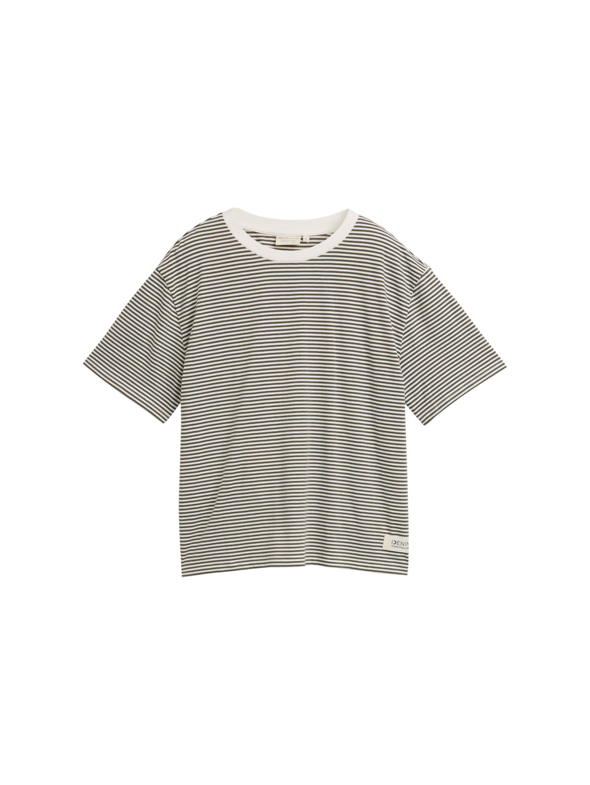 Denim Tom Tailor - Boxy Fit T-Shirt small olive white stripe - Gr. - M von Denim Tom Tailor