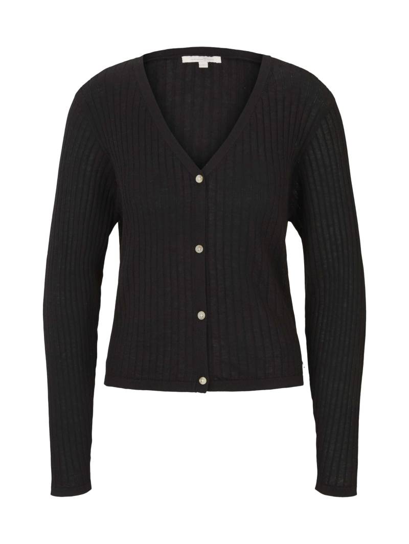 Denim Tom Tailor - Cardigan mit Ripp-Struktur deep black - Gr. - L von Denim Tom Tailor