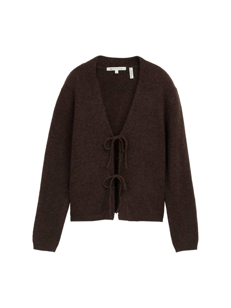 Denim Tom Tailor - Cardigan mit Schleifen-Details soft chocolate brown melange - Gr. - L von Denim Tom Tailor