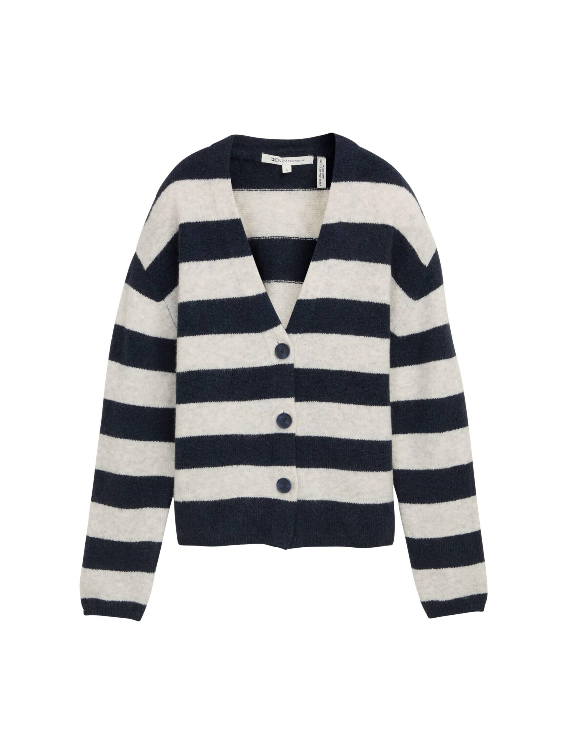 Denim Tom Tailor - Cardigan mit V-Ausschnitt navy off white stripe - Gr. - XS von Denim Tom Tailor