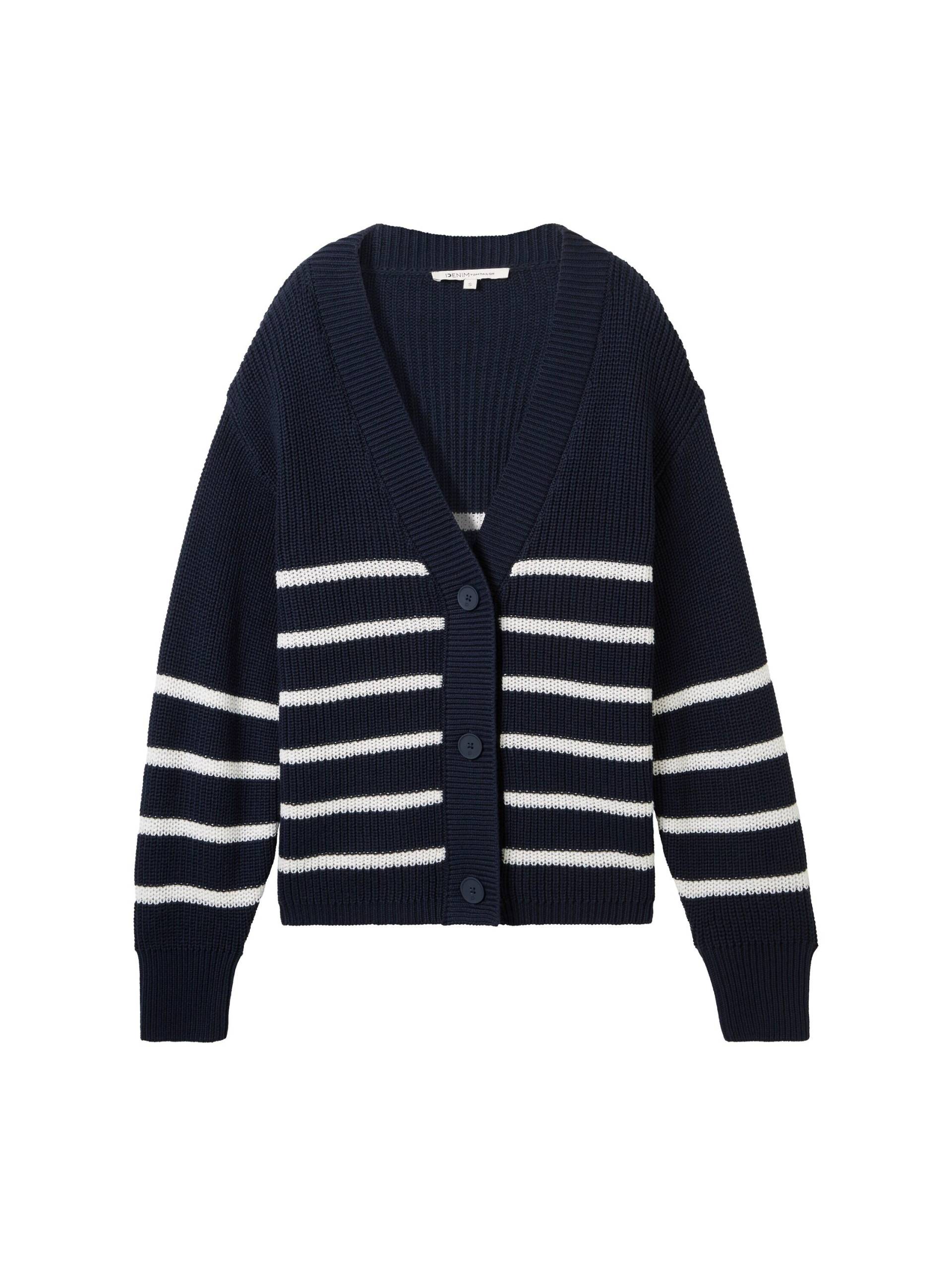 Denim Tom Tailor - Cardigan mit V-Ausschnitt placed navy white stripe - Gr. - S von Denim Tom Tailor