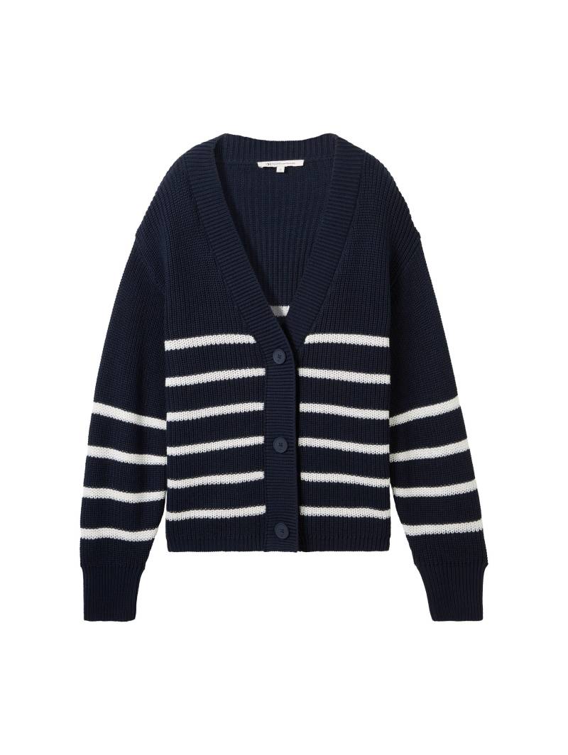 Denim Tom Tailor - Cardigan mit V-Ausschnitt placed navy white stripe - Gr. - XL von Denim Tom Tailor