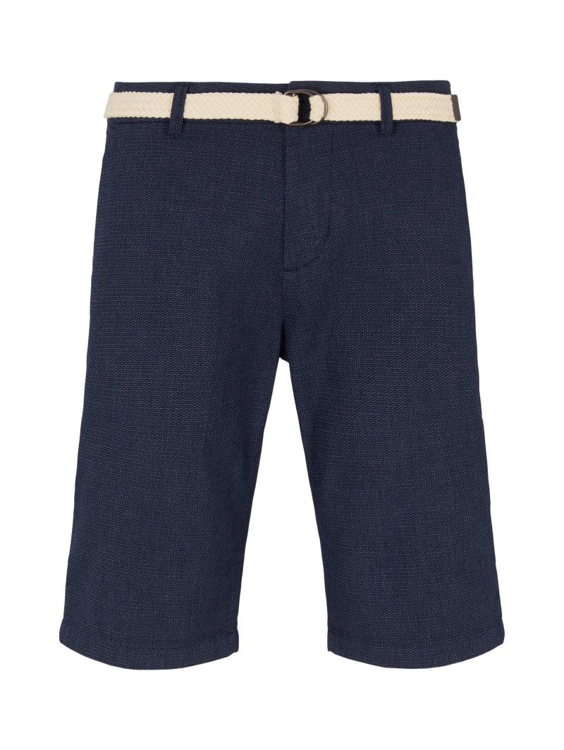Denim Tom Tailor - Chino Shorts mit Gürtel blue white dobby - Gr. - XS von Denim Tom Tailor