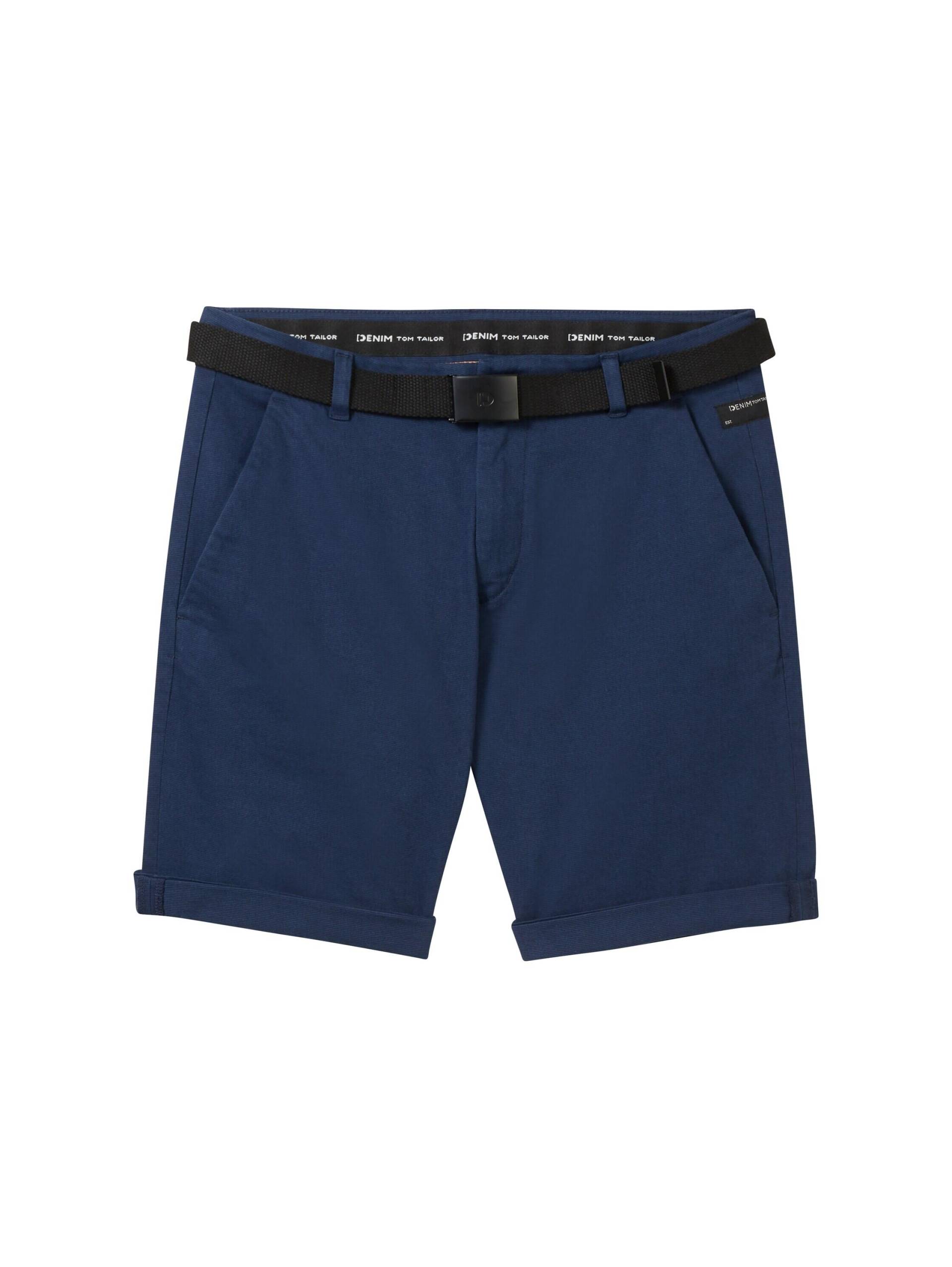 Denim Tom Tailor - Chinoshorts mit Gürtel navy mini houndstooth - Gr. - XS von Denim Tom Tailor