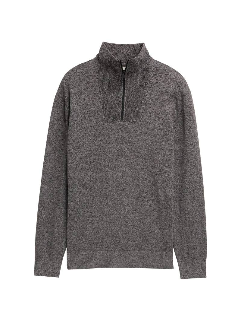 Denim Tom Tailor - Troyer Strickpullover aus Baumwolle black grey mouline - Gr. - S von Denim Tom Tailor