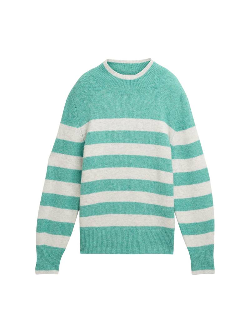 Denim Tom Tailor - Cosy Strickpullover mit Streifenmuster green beige stripe - Gr. - S von Denim Tom Tailor