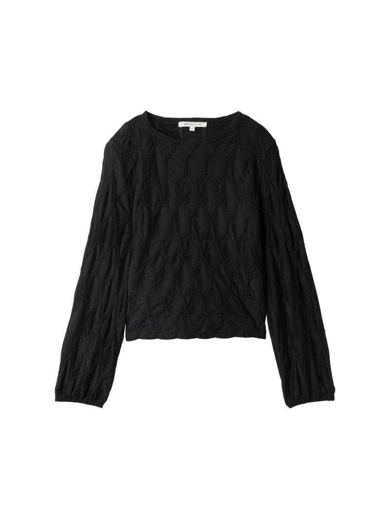 Denim Tom Tailor - Cropped Bluse mit Struktur deep black - Gr. - L von Denim Tom Tailor