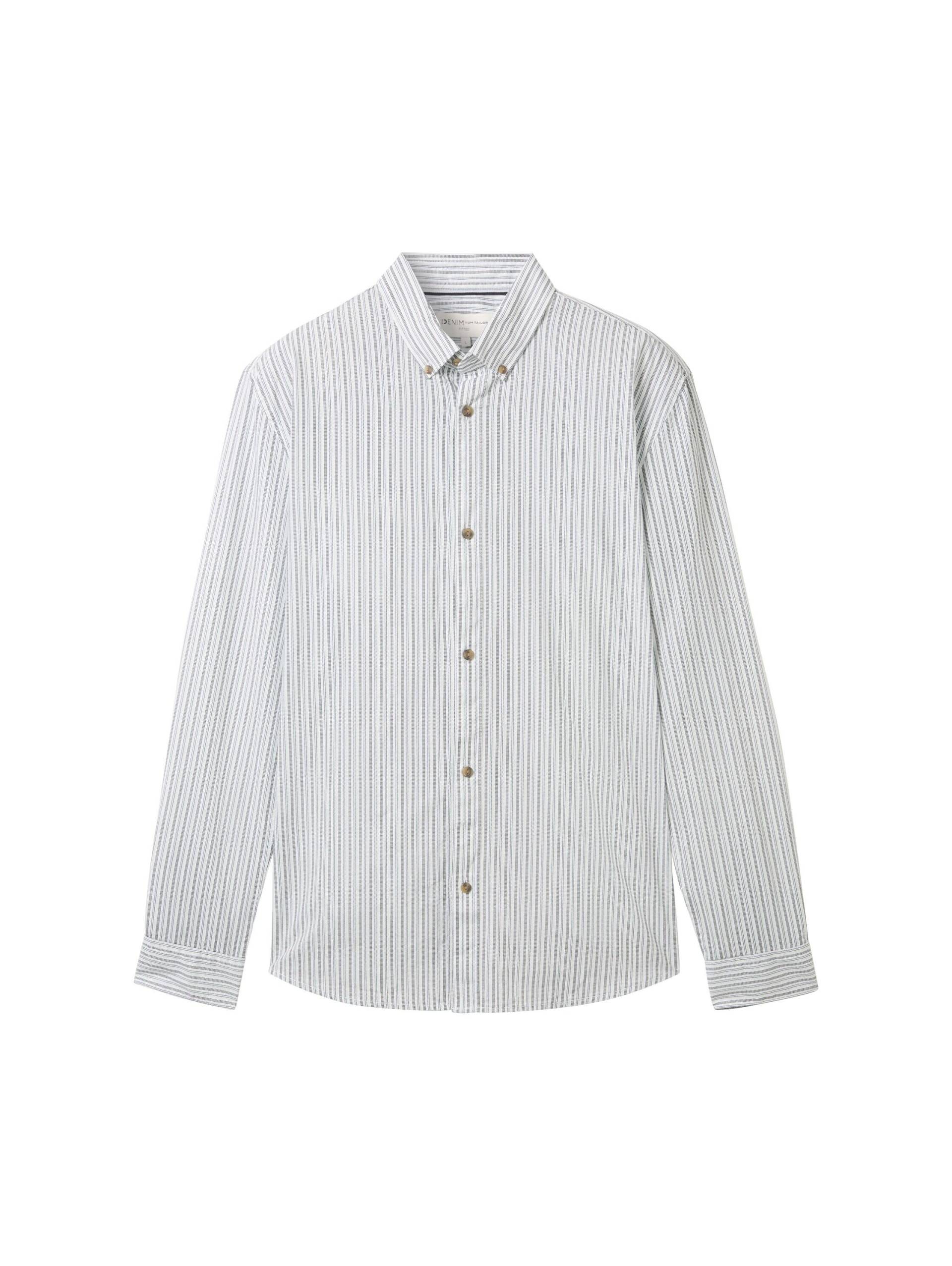 Denim Tom Tailor - Fitted Hemd mit Muster white navy striped design - Gr. - M von Denim Tom Tailor