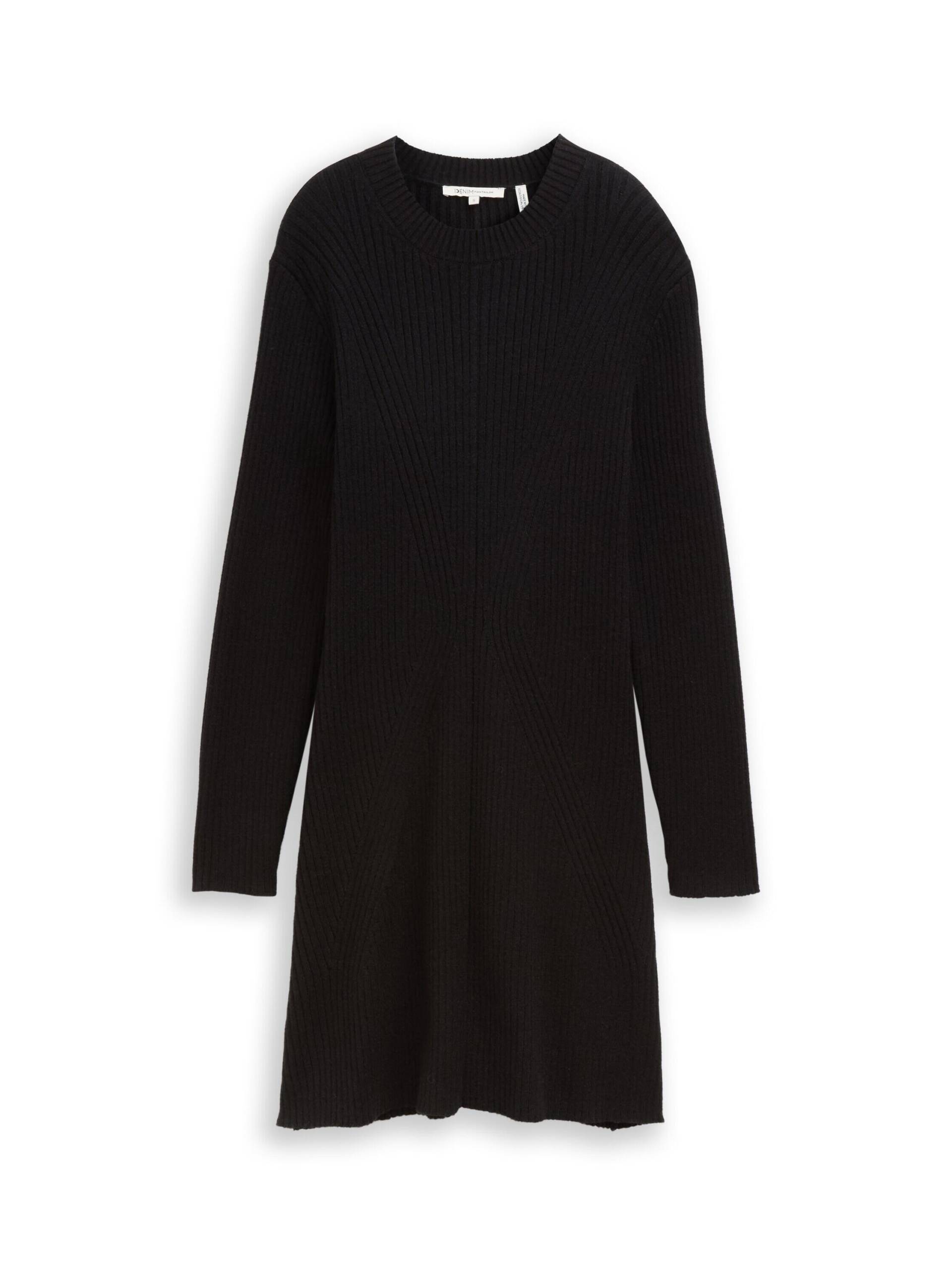 Denim Tom Tailor - Fitted Mini-Kleid aus Rippstrick deep black - Gr. - L von Denim Tom Tailor