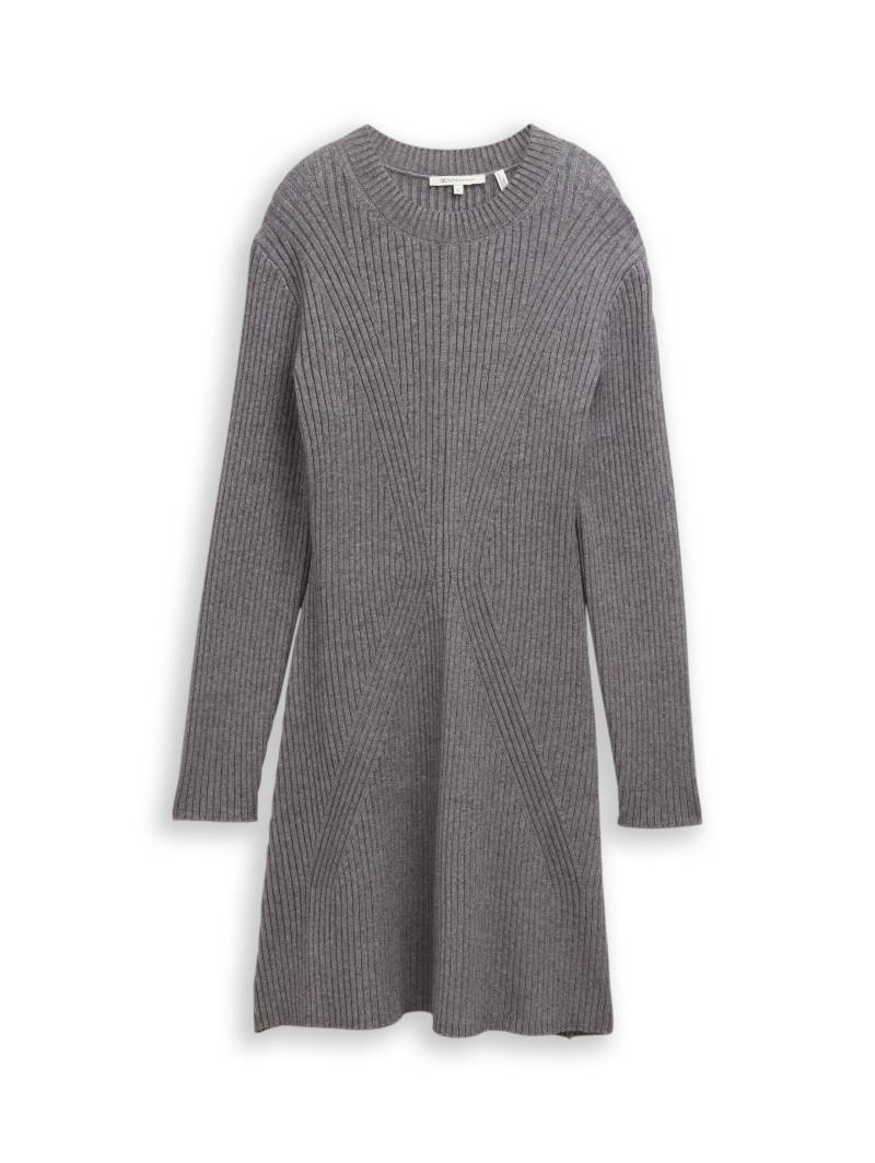 Denim Tom Tailor - Fitted Mini-Kleid aus Rippstrick stormy gray melange - Gr. - M von Denim Tom Tailor