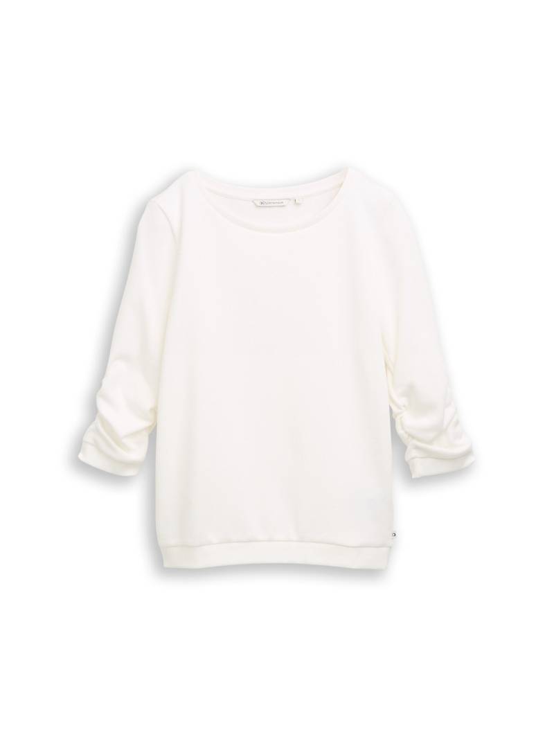 Denim Tom Tailor - Fitted Sweatshirt mit Raffungen off white - Gr. - L von Denim Tom Tailor