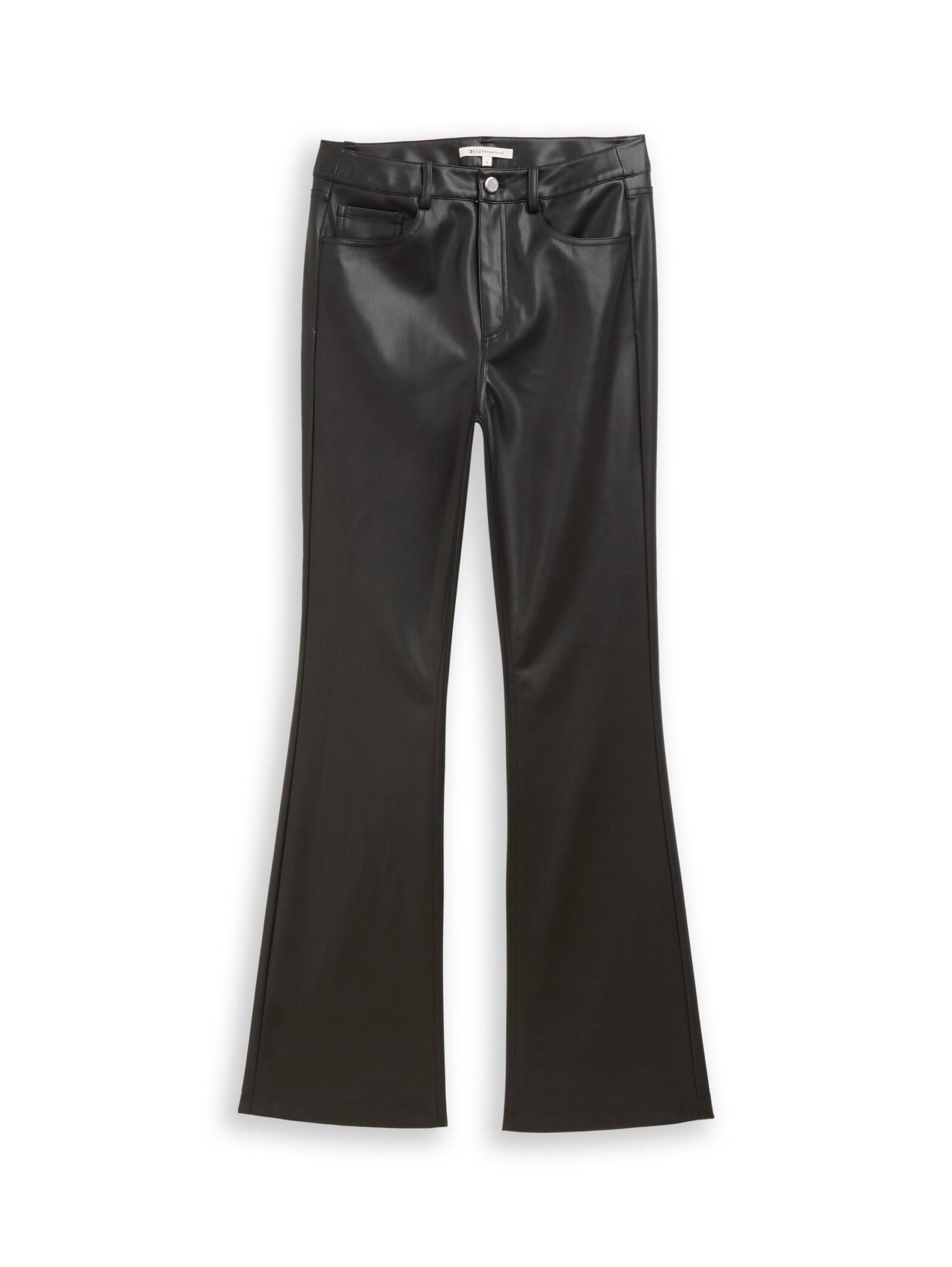 Denim Tom Tailor - Flared Hose in Lederoptik deep black - Gr. - M von Denim Tom Tailor