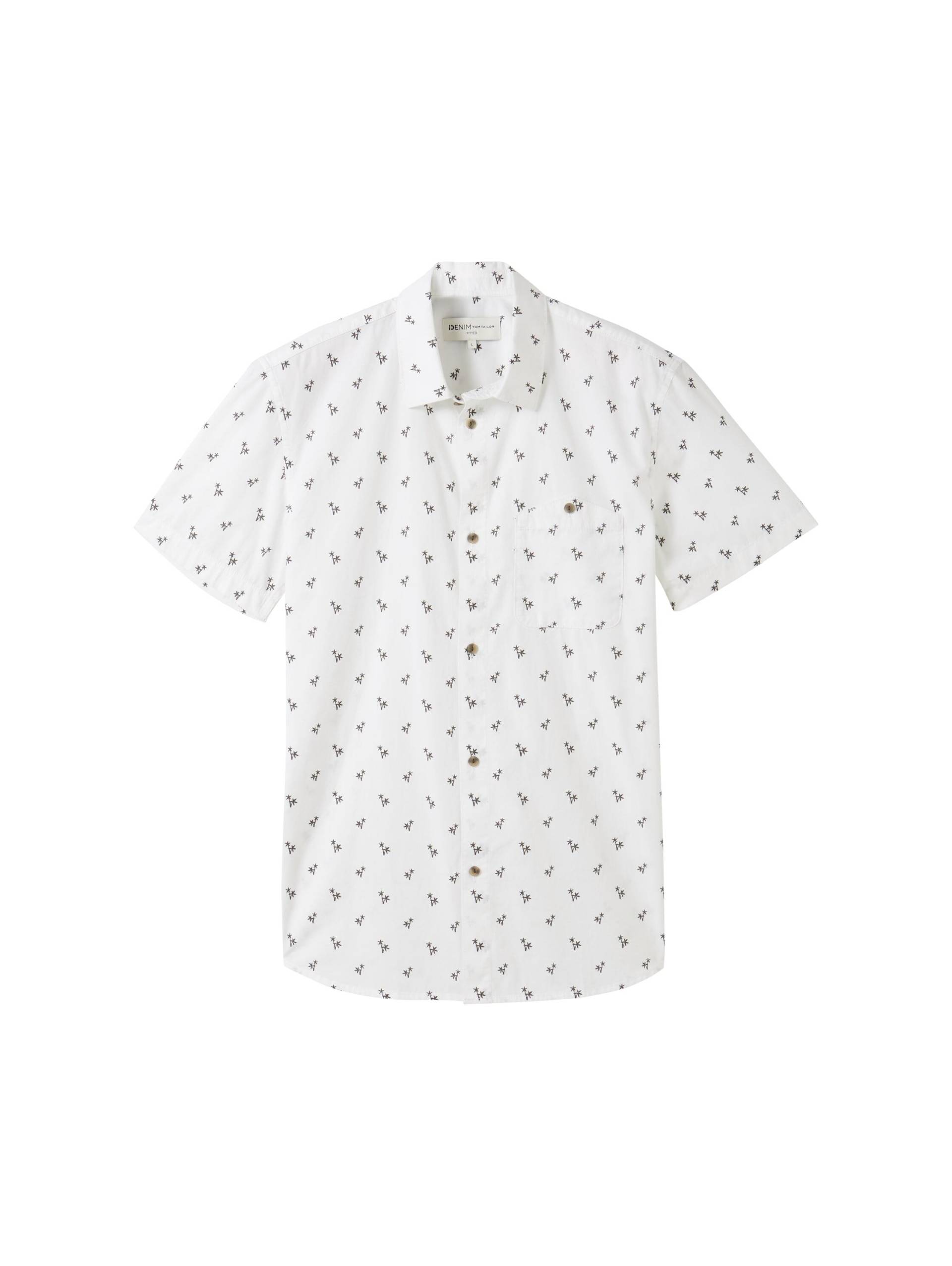 Denim Tom Tailor - Gemustertes Kurzarmhemd aus Popeline white grey mini palm print - Gr. - XXL von Denim Tom Tailor