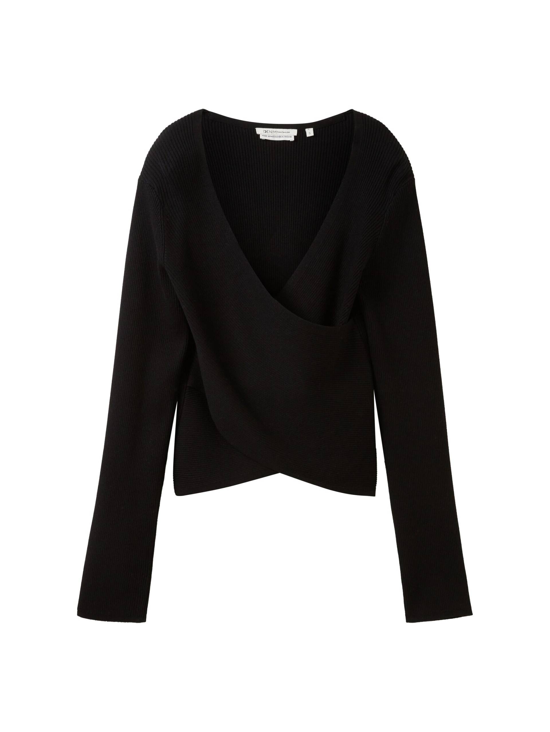 Denim Tom Tailor - Gerippter Pullover mit LENZING™ ECOVERO™ deep black - Gr. - XL von Denim Tom Tailor