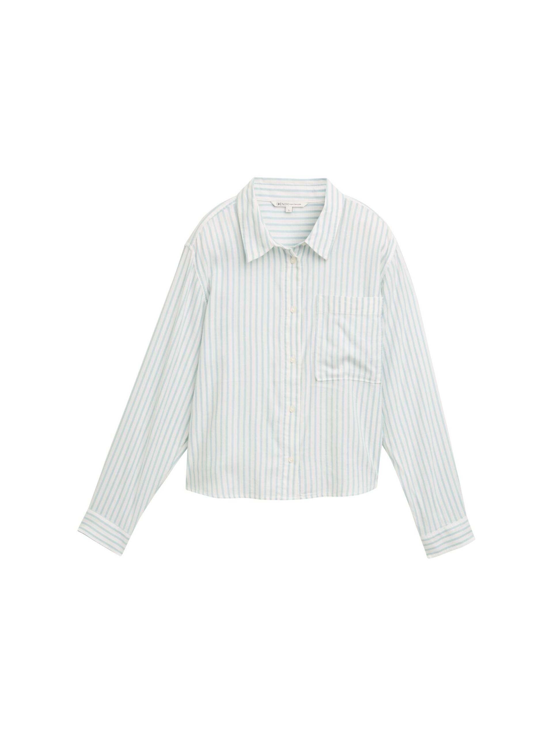 Denim Tom Tailor - Gestreifte Hemdbluse offwhite green vertical stripe - Gr. - XL von Denim Tom Tailor