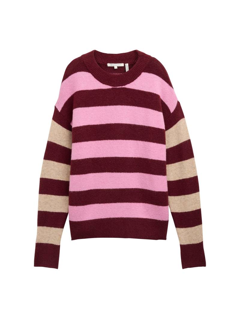 Denim Tom Tailor - Gestreifter Strick Pullover dark red pink stripe - Gr. - XL von Denim Tom Tailor