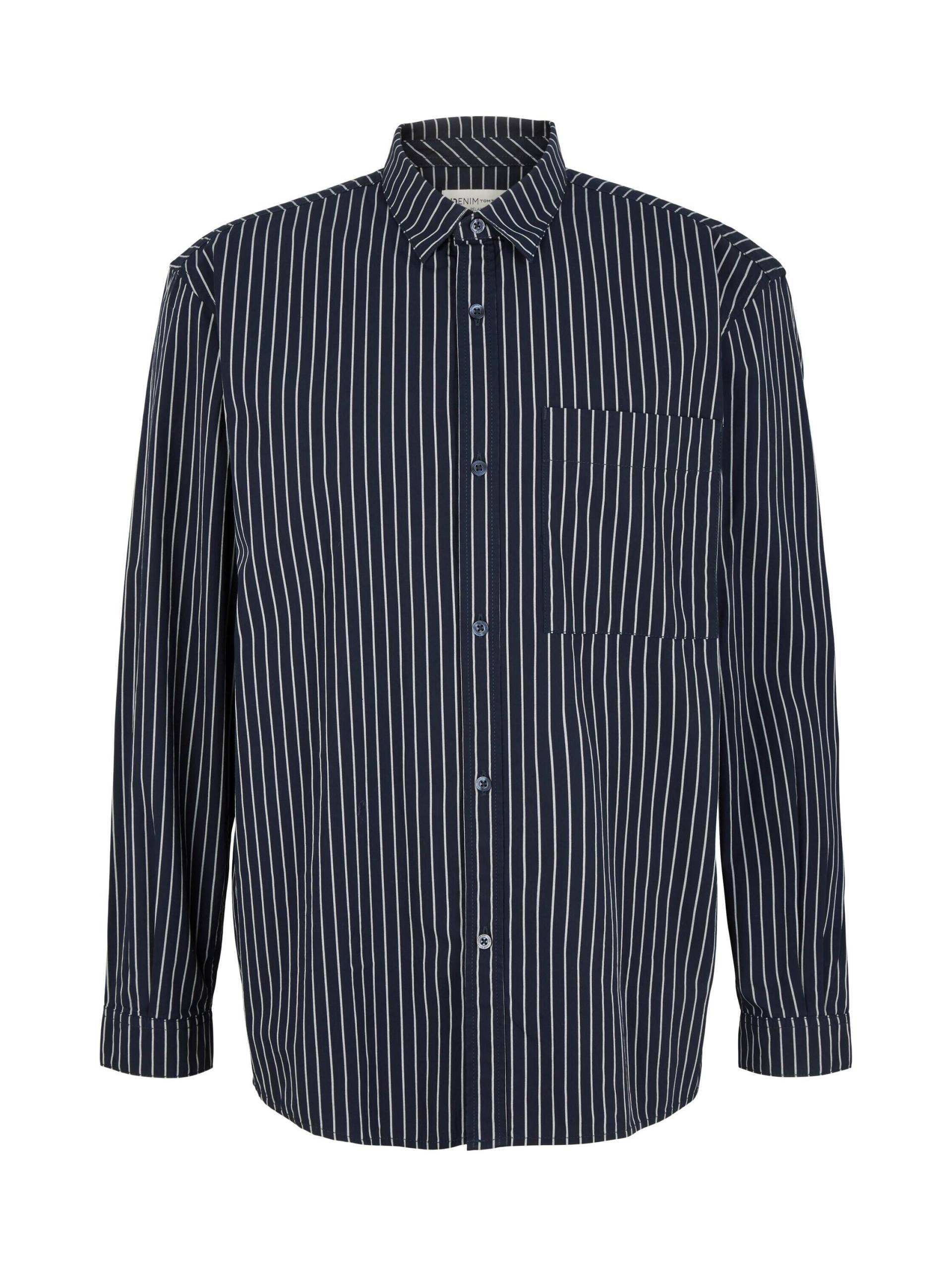 Denim Tom Tailor - Gestreiftes Hemd navy off white stripe - Gr. - L von Denim Tom Tailor