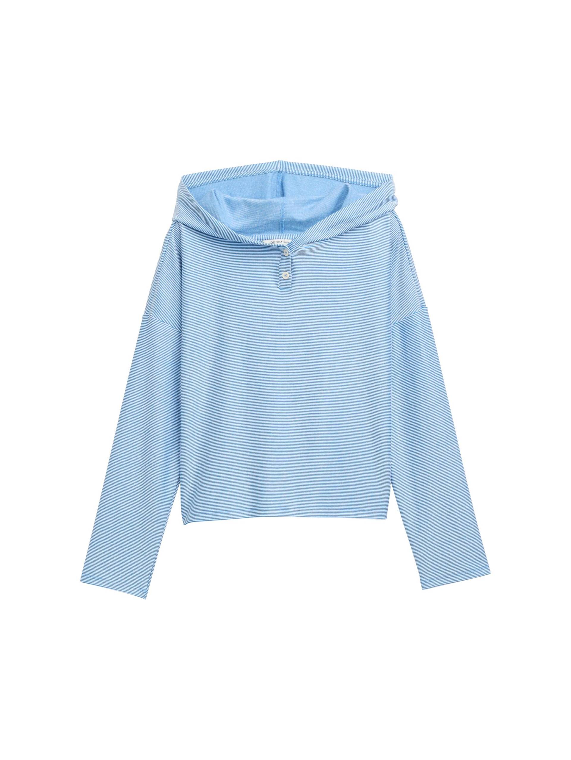 Denim Tom Tailor - Gestreiftes Langarmshirt mit Kapuze small mid blue white stripe - Gr. - XL von Denim Tom Tailor