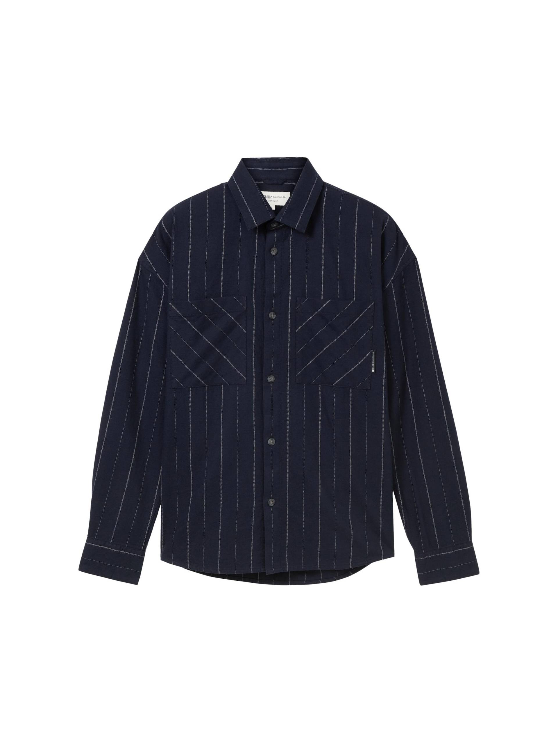 Denim Tom Tailor - Gestreiftes Oversized Hemd navy white pin stripe - Gr. - S von Denim Tom Tailor