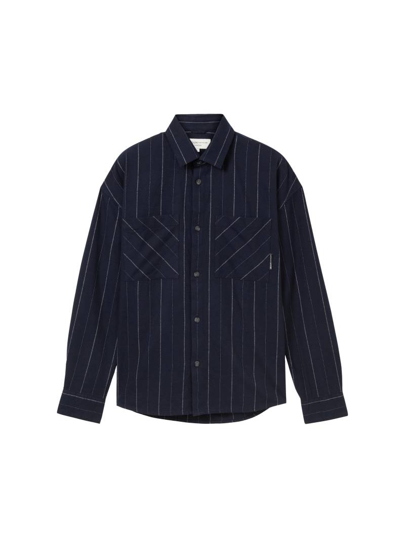 Denim Tom Tailor - Gestreiftes Oversized Hemd navy white pin stripe - Gr. - S von Denim Tom Tailor