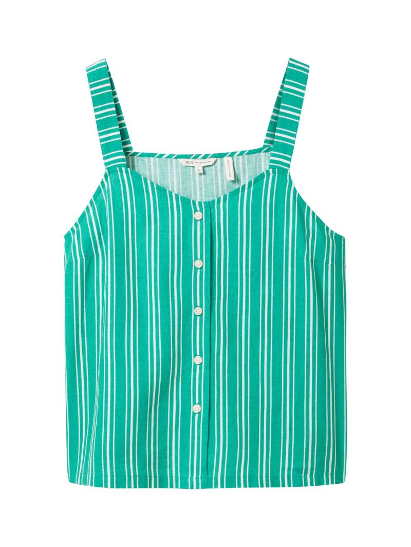 Denim Tom Tailor - Gestreiftes Top mit Leinen green white vertical stripe - Gr. - L von Denim Tom Tailor