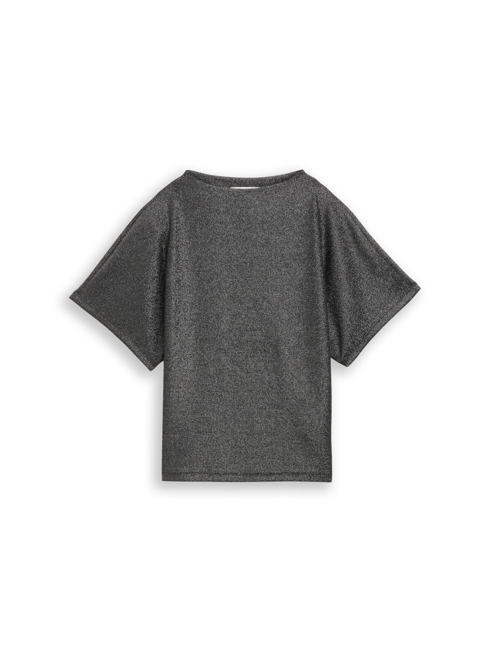 Denim Tom Tailor - Glitzer T-Shirt mit Fledermausärmeln black glitter - Gr. - XL von Denim Tom Tailor