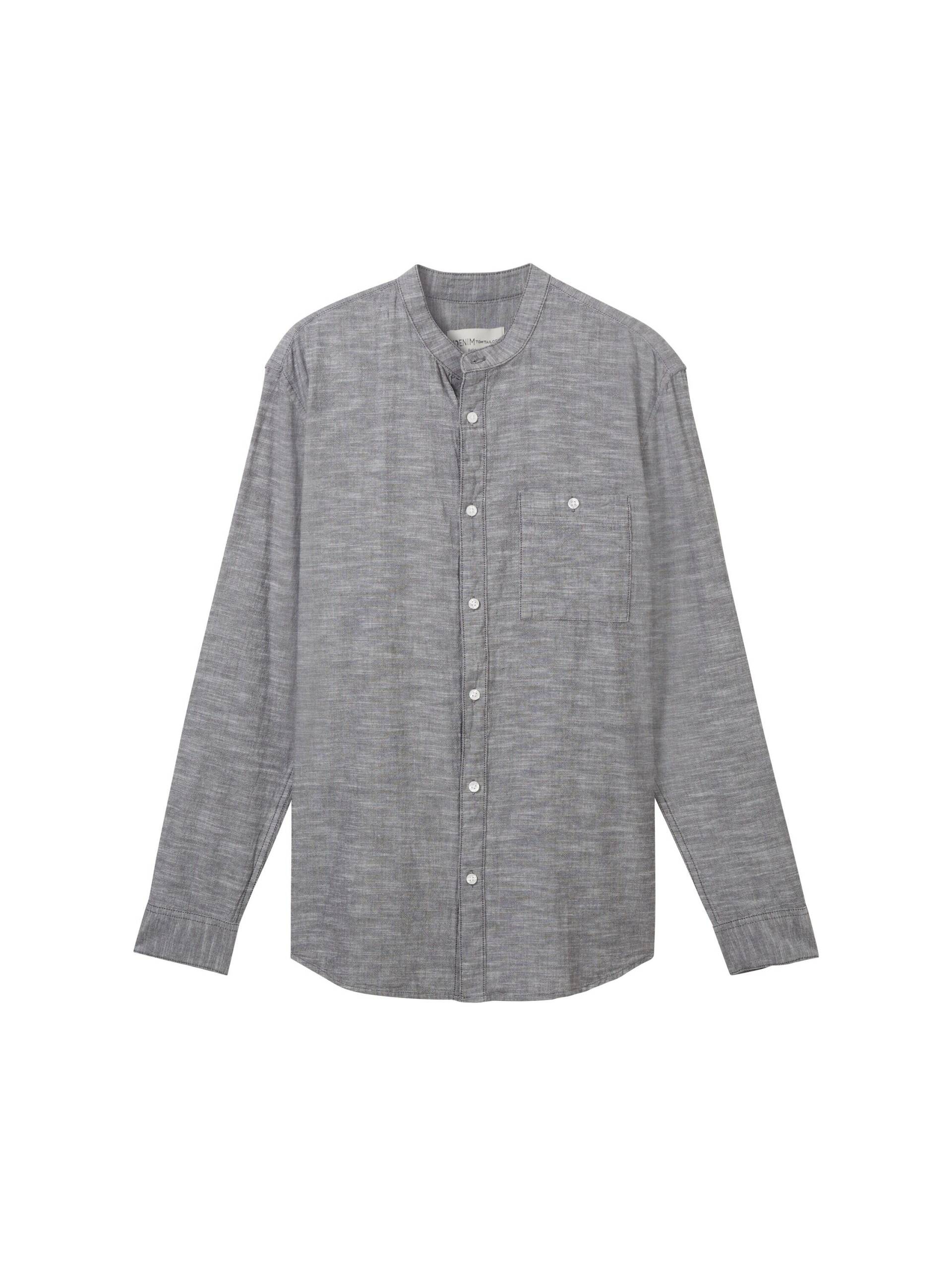 Denim Tom Tailor - Hemd mit Brusttasche coal grey white chambray - Gr. - M von Denim Tom Tailor