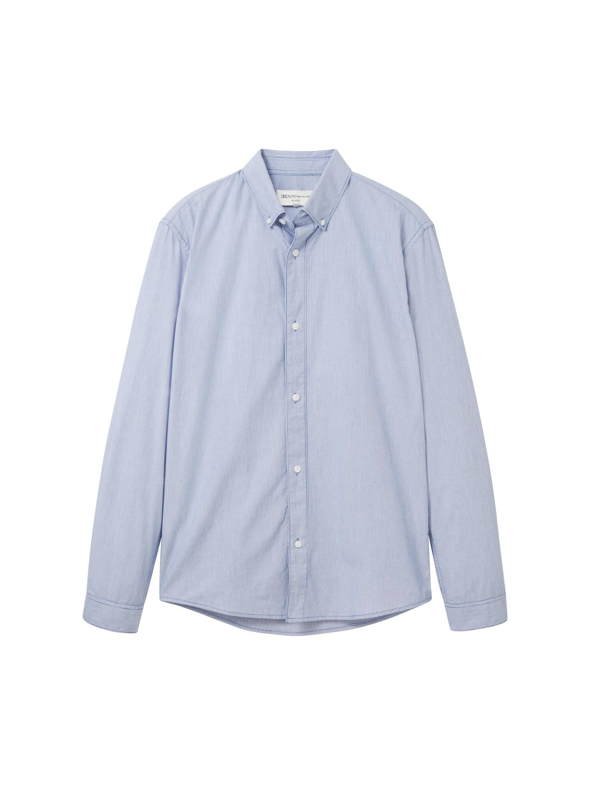 Denim Tom Tailor - Hemd mit Print shiny royal blue thin stripe - Gr. - M von Denim Tom Tailor