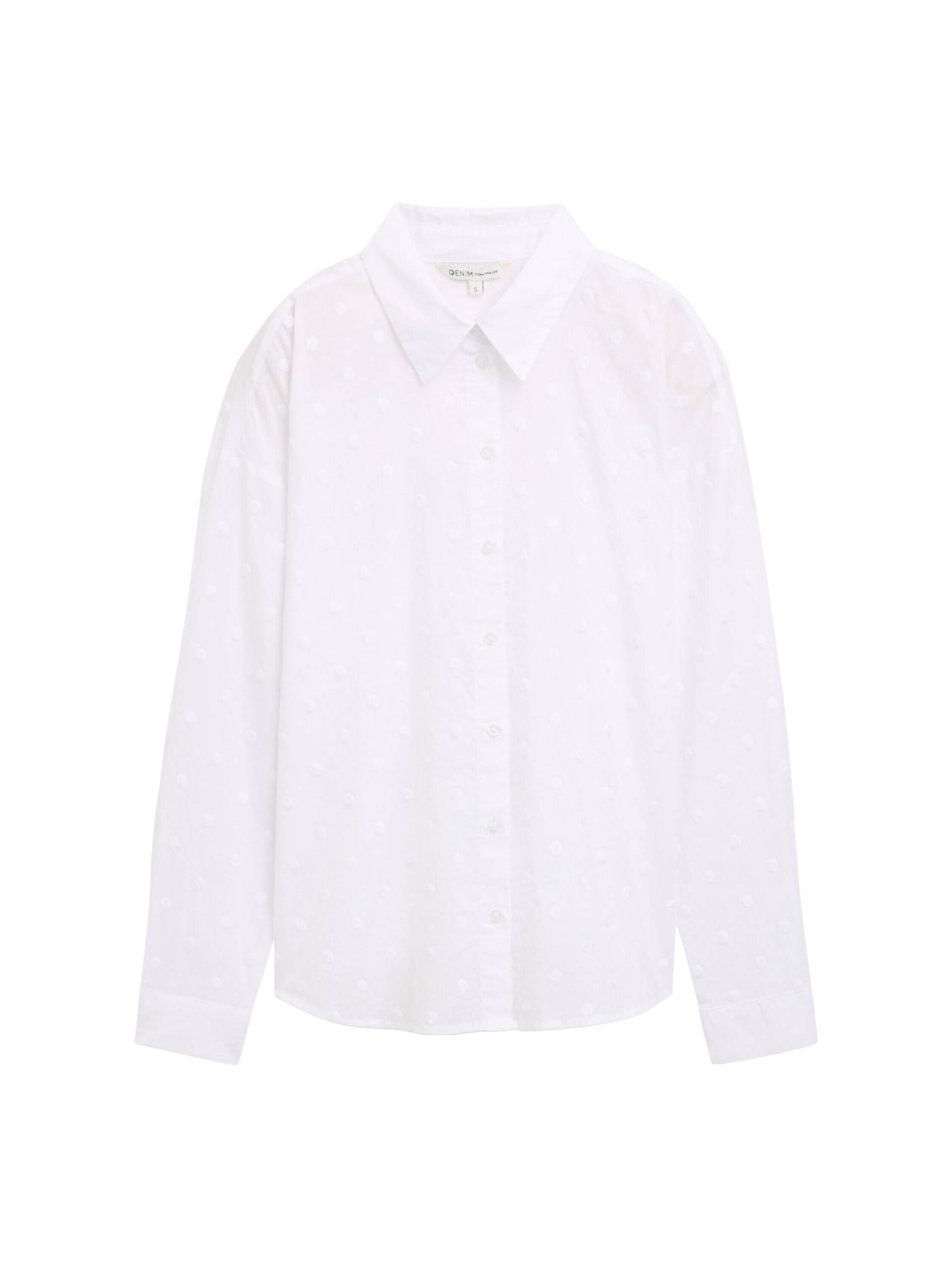 Denim Tom Tailor - Hemdbluse mit gepunkteter Struktur white - Gr. - S von Denim Tom Tailor
